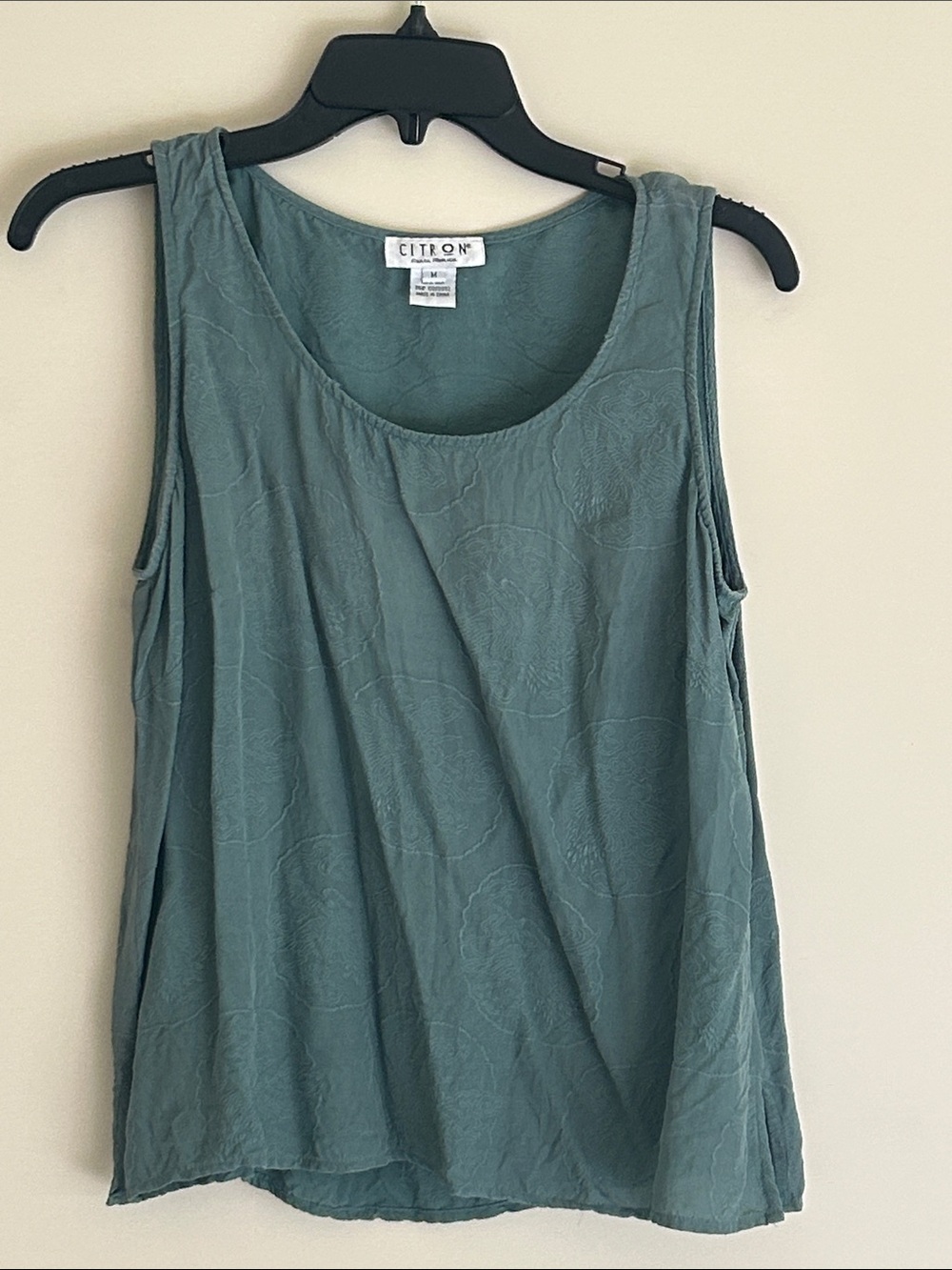 Citron Santa Monica 100% silk lightweight tank top in khaki green.
